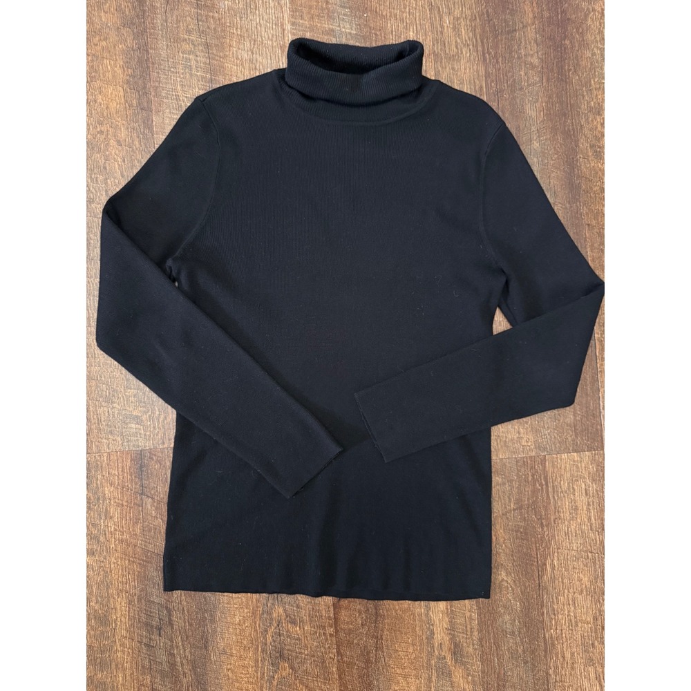 Chico's Black Turtleneck Sweater Top Size 0 Small 4/6 Rayon Blend Classic